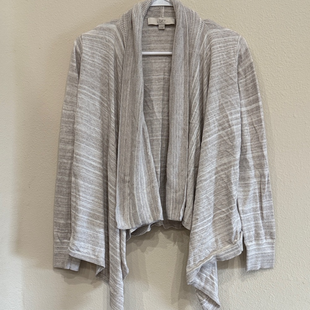LOFT Beige And White Draped Open Cardigan Size M